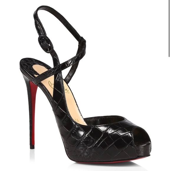 CHRISTIAN LOUBOUTIN Jenlove Alta Leather Croc Embossed Peep Toe Pumps - Picture 3 of 10